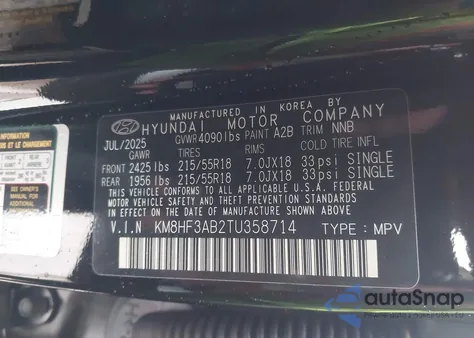 2026 Hyundai Kona Sel Sport z USA, uszkodzony, nr VIN KM8HF3AB2TU358714